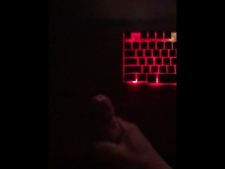 Desperate Guy Fucking his own Hand while Watching Lesbian Porn