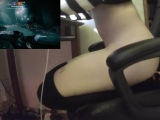 Femboy Plays Destiny while Riding Dildo