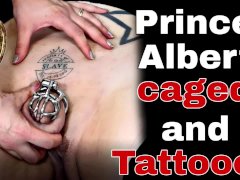 Rigid Chastity Cage PA Piercing Demo with New Slave Tattoo Femdom FLR BDSM Dominatrix Milf Stepmom