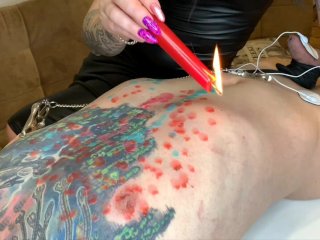 bdsm male slave, wax play, babe, wax game