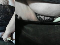 Hitachi on tiny pantied clit - SSBBW Crossdresser