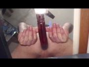 Preview 5 of Kinky anal fetish playtime on glass table. Hot view of DP, butt plug tunnel and 12" dildo in ASS