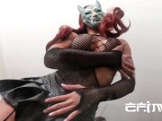 Preview 4 of CLOSE UP Demon Girl Strips and Rides Dildo Before Music Festival - full squirt video on ManyVids