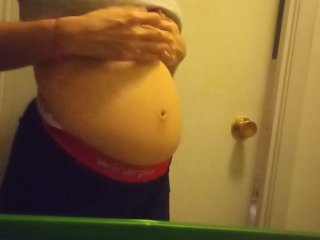 pregnant girlfriend, pregnant roleplay, belly bulge, weight gain
