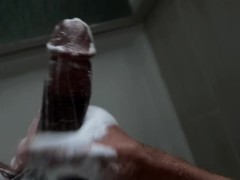 Hot Horny BBC in shower solo stroke. 4K Cinematic pov with freeze frame cumshot asmr