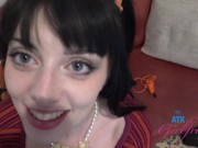 Preview 4 of Naughty girl Kitty Cam gives a footjob, blowjob and takes cock deep GFE POV