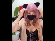 Preview 1 of Individual photo Pink hair cat ear man's daughter masturbates a video