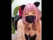 Preview 2 of Individual photo Pink hair cat ear man's daughter masturbates a video