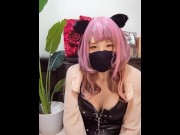 Preview 5 of Individual photo Pink hair cat ear man's daughter masturbates a video