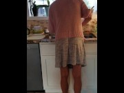 Preview 1 of Hot young blonde milf upskirt while doing dishes