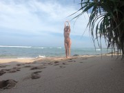 Preview 1 of Naked Girl walks on the shore of the Indian Ocean