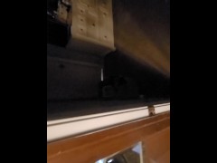 Step Sister takes shower while I jerk off in kitchen