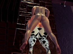 Honey Select - Fat Futanari in cow costume with bigs tits and cock get fucked hard and facial