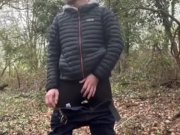 Preview 2 of Public masturbation of my big cock outdoors. Hung, horny guy wanking outside dogging