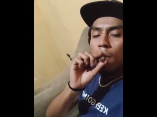 big dick, smoking, solo male, vertical video