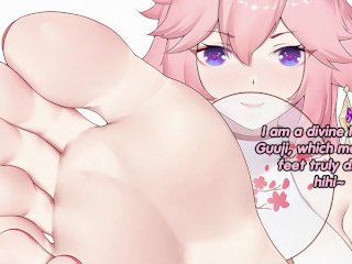 anime, yae miko, point of view, hentai feet