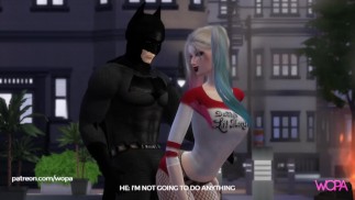 Harley Quinn teasing batman until she gets the bat's big dick