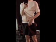 Preview 1 of teen twink plays with his dick in mirror on snapchat