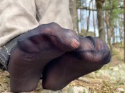 Preview 2 of Jeans Feet Teasing At The Forest In Nylon Socks
