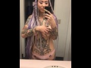 Preview 5 of Strip tease in the trap sexy tattoo asian big tits thot Japanese asian tatted ink pole dancer show