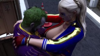The Joker baise Harley Quinn dans une ruelle sale