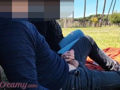 French Teacher Handjob Amateur on public park to student with Cumshot - MissCreamy