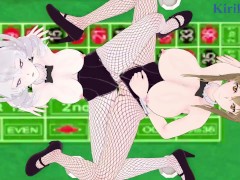 Chitose Kisaragi and Nine engage in intense lesbian play at a casino. - Super Robot Wars V Hentai