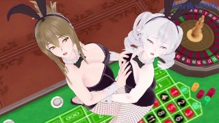 Chitose Kisaragi en Nine doen intens lesbisch spelen in een casino. - Super Robot Oorlogen V Hentai