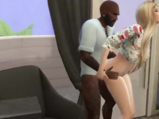 Sims 4 - Blacked - Blonde Ama De Casa Engaña Con un Black Peludo Hunk En Una Habitación De Hotel