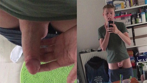 Un twink carino che assaggia il suo sperma davanti allo specchio