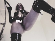 Preview 1 of Hot Fetish Domina Eva Latex Femdom Milf Boots Vinyl PVC Big Ass BDSM Solo Mistress Goddess Sexy Kink