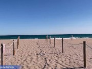 Preview 2 of Fitness young man gets naked on Barcelona public beach after gym workout