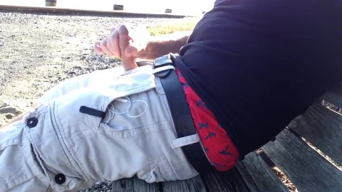Public masturbation on the beach - showing some boxers too