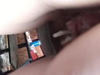 Fucking Step Mom in Dirty Garage, then Watching the Cum Drip out of Hairy Pussy, CreamPie