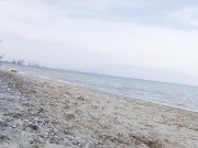 Preview 5 of Брюнетка сосет на пляже. Трахаю Кристину на море. Пляж в Мариуполе