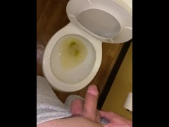 Barefoot pissing in public hotel restroom splashed on my feet and left it HUGE dick moaning relief
