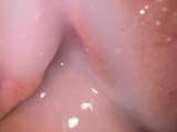 Beautiful pussy covered in lubricant and cum, Close up fuck and cumshot
