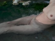 Preview 1 of Horny wife went in naked in public and played with her pussy at outdoor thermal pool.