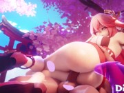 Preview 4 of Yae Miko with her Thicc Fat Ass Rides Traveler Side-Cowgirl Position - Genshin Impact Hentai Porn