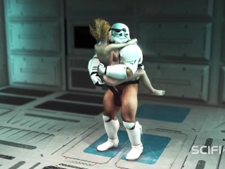 A sexy young hottie gets fucked by stormtrooper in the spaceships