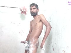 Rajeshplayboy993 showering and cumming in the bathroom