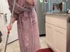 Young Woman Pisses On Kitchen Floor While Cleaning