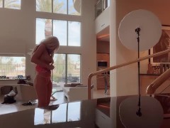Naked horny with big tits at a mansion photoshoot