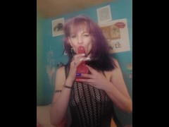 Hot British mom deep throats a pink dildo