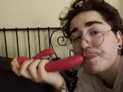 Horny Queer FtM Giving Head to Dildo - Free Blowjob Teaser