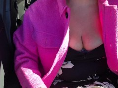 Wife plays with Her pussy while on a drive