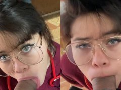 Cute doctor with pigtails gives me deepthroat blowjob