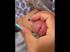 Gloryhole handjob shower with blue nails