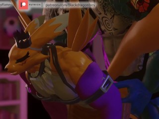 Big Dragon Flamedramon BBC e Renamon Muscle Gay Burning