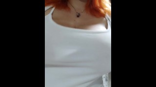 Big bouncing boobs in white shirt